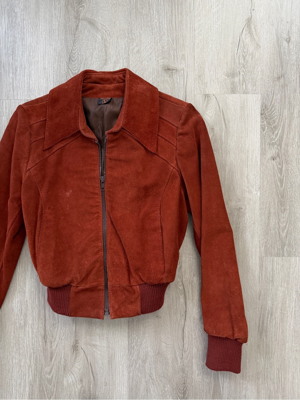 Vintage 70s Rust Suede Groovy Leather Bomber Jacket XXS / XS